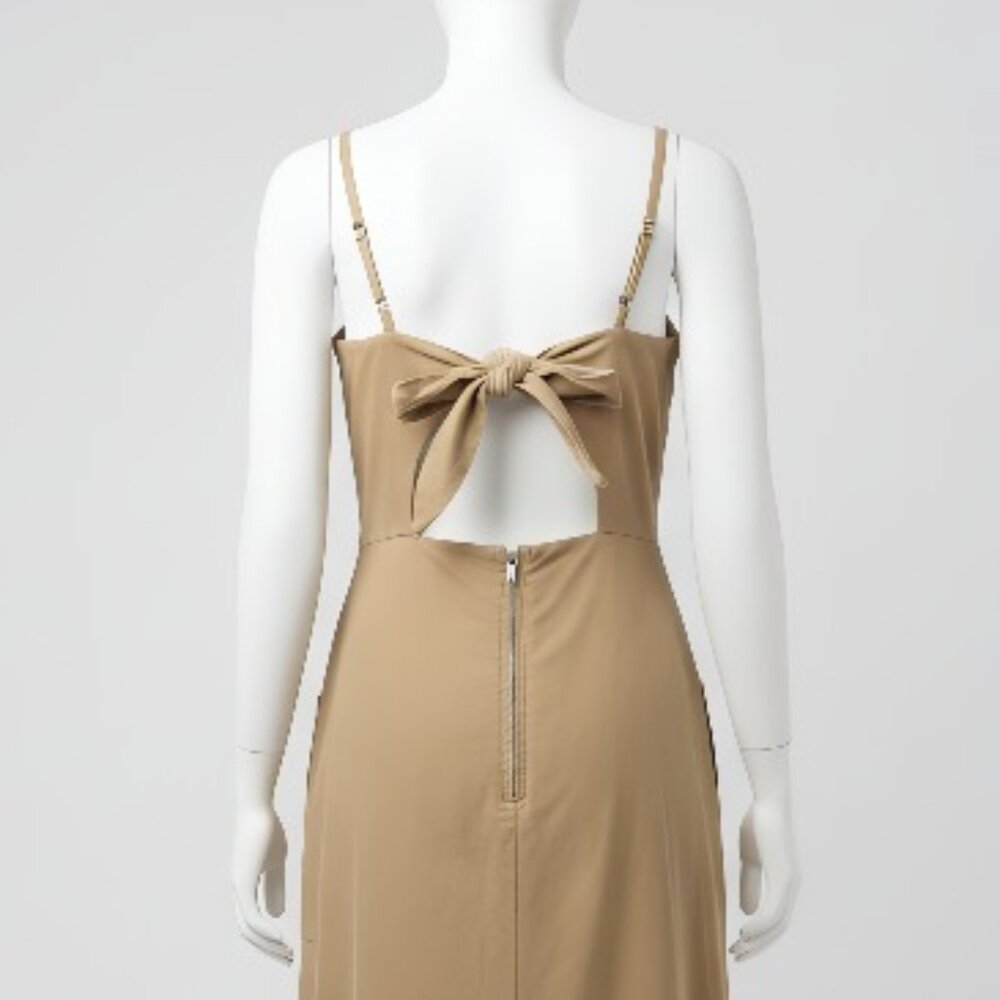 NWOT MNG Limited Edition Khaki Linen-Blend Back Tie Midi Dress Women’s 8 - Picture 9 of 15